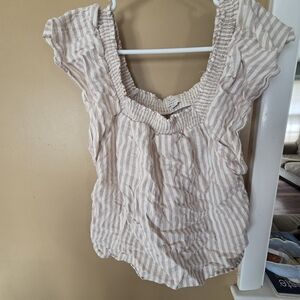 a new day Cream and Tan Striped Smocked-Neck Blouse